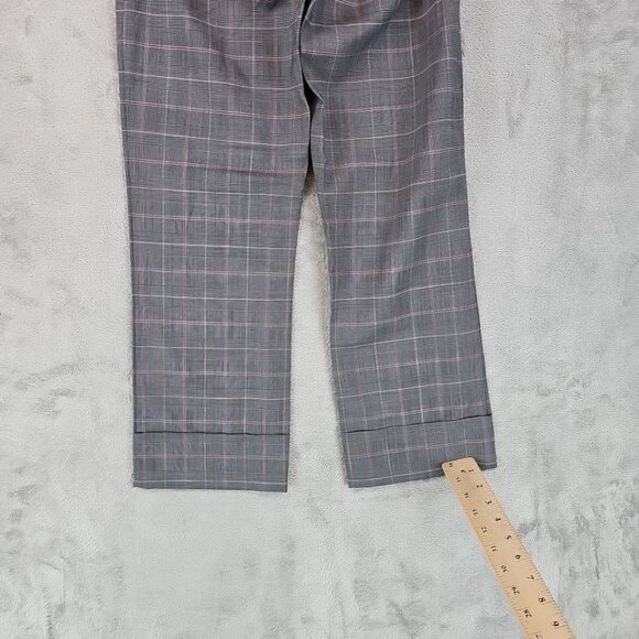 EXPRESS Editor Wool Pants Womens Size 0 Straight Crop Y2K Cuffed Gray Pink Plaid - Picture 14 of 15